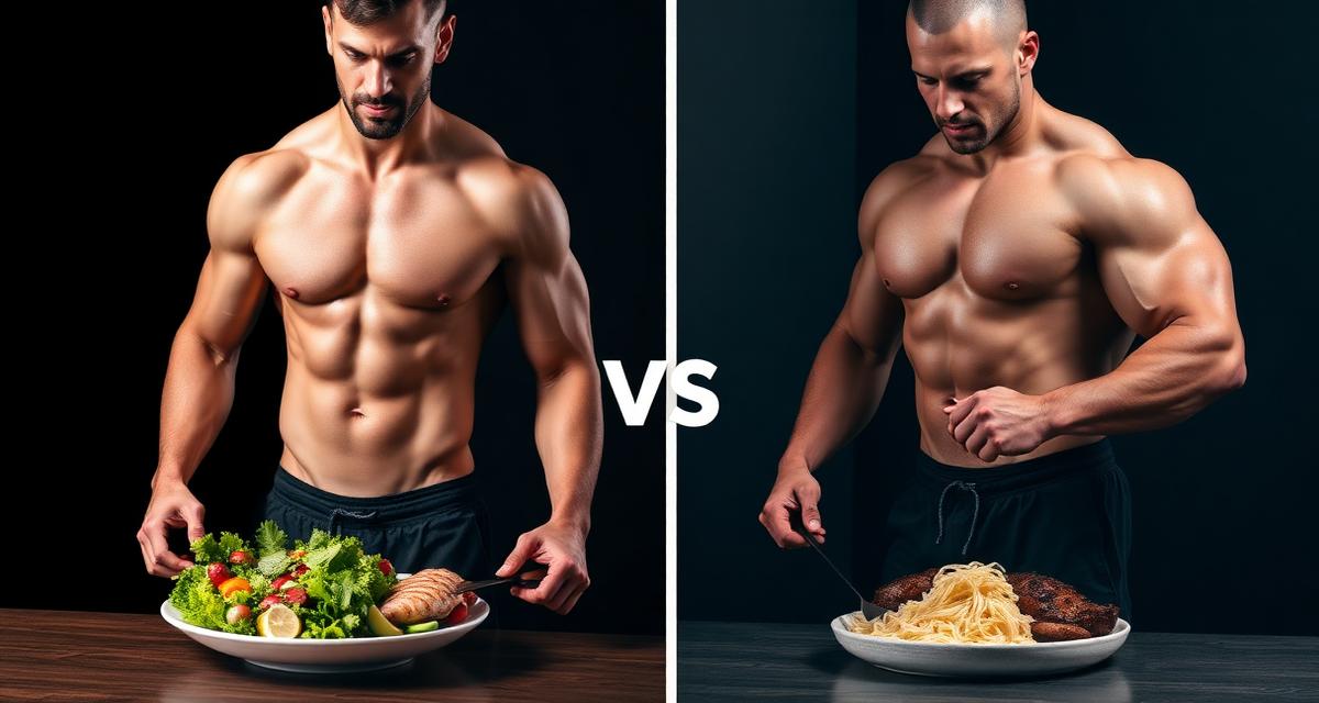 Cutting vs bulking comparison showing different meal types