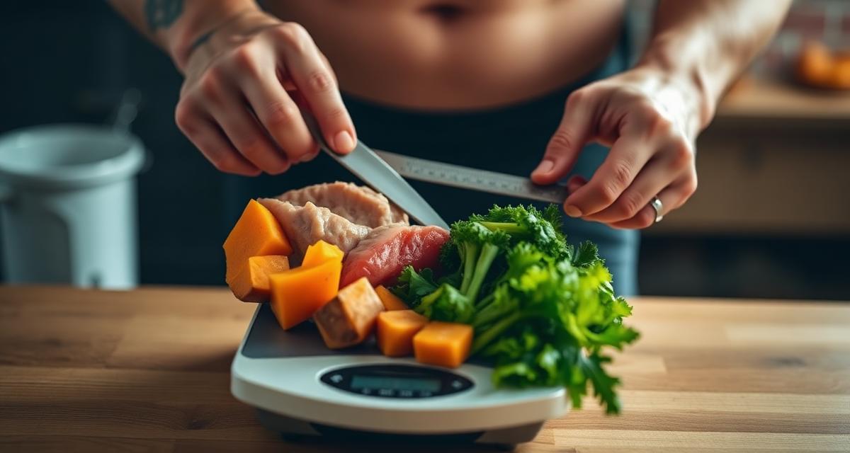 Measuring food portions on a kitchen scale for macro tracking