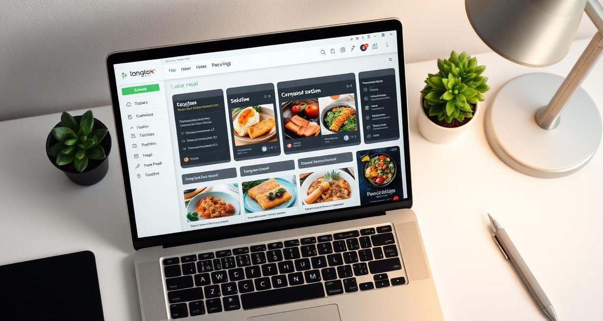 Laptop showing meal plan software comparison on a clean desk